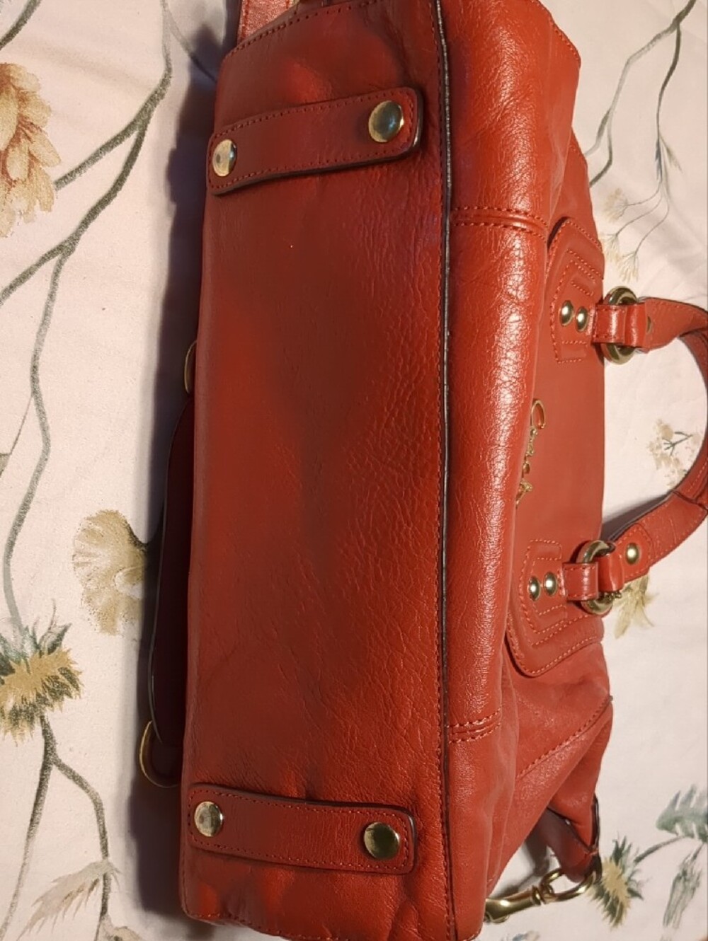 Coach Orange Leather Double-Handle Satchel with Gold Hardware - Picture 10 of 12